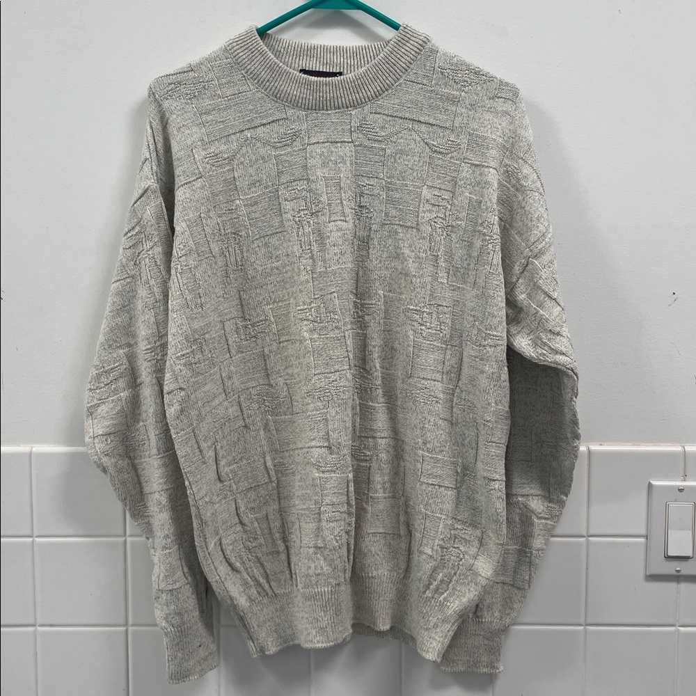 Vintage 1990s Salmon River Mens M Grandpa Sweater Tan/Grayish 3-D geometric knit